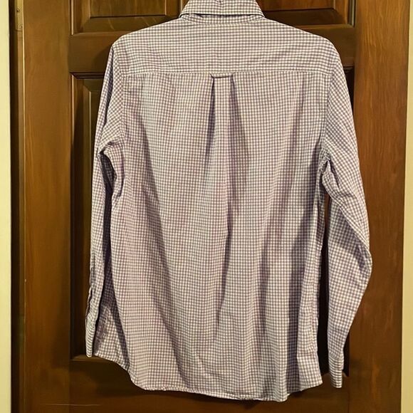 Chaps easy care Men’s lavender & white gingham checkered button down shirt M - Picture 5 of 16